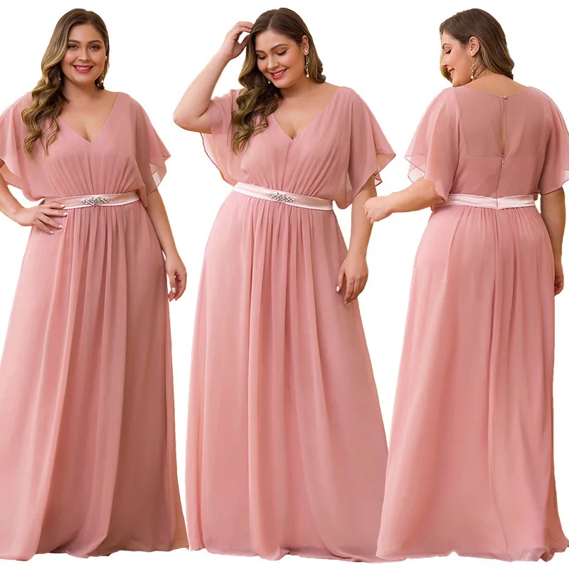 Платье подружки невесты Простое розовое ТРАПЕЦИЕВИДНОЕ шифоновое платье в пол с
