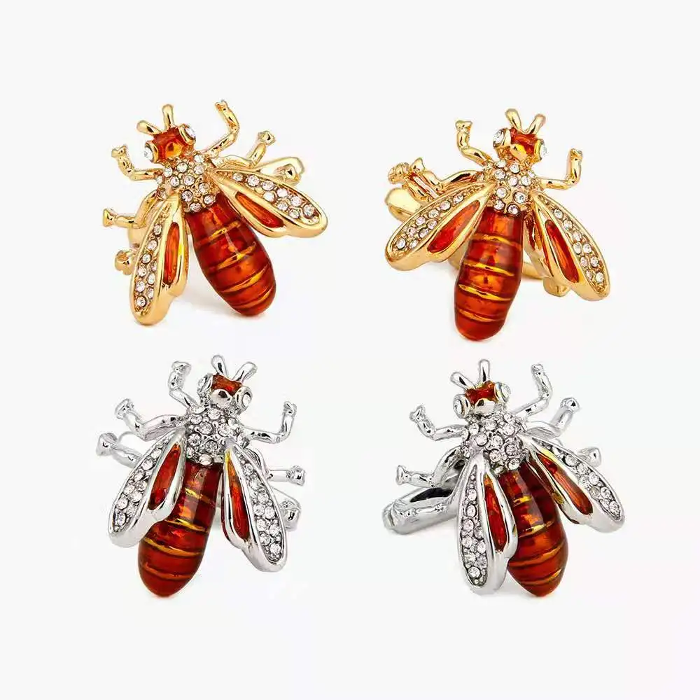 

Fashion copper exquisite French cufflinks inlaid rhinestone bee animal cufflinks wedding party couple jewelry jewelry gift