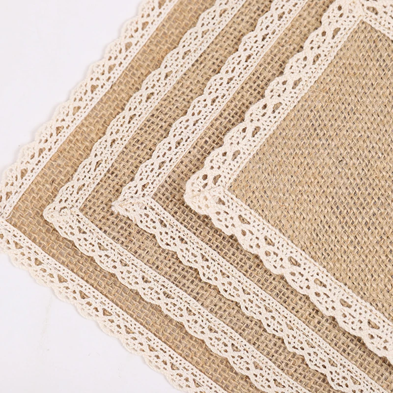 Природные джутовые тканые столовые коврики деревенские мешковины кружевные