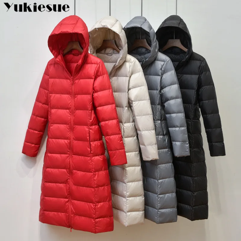 Пуховая парка новинка 2019 брендовая теплая зимняя куртка Женская длинная на белом
