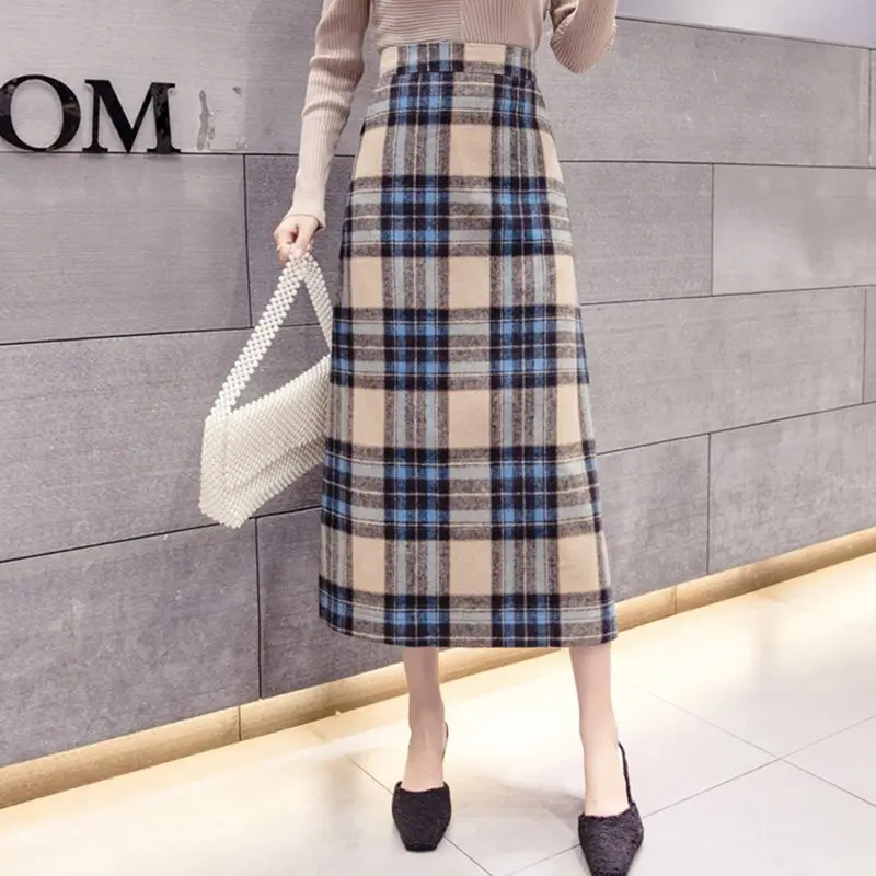 Облегающая клетчатая юбка в стиле ретро с высокой талией осенне-зимняя