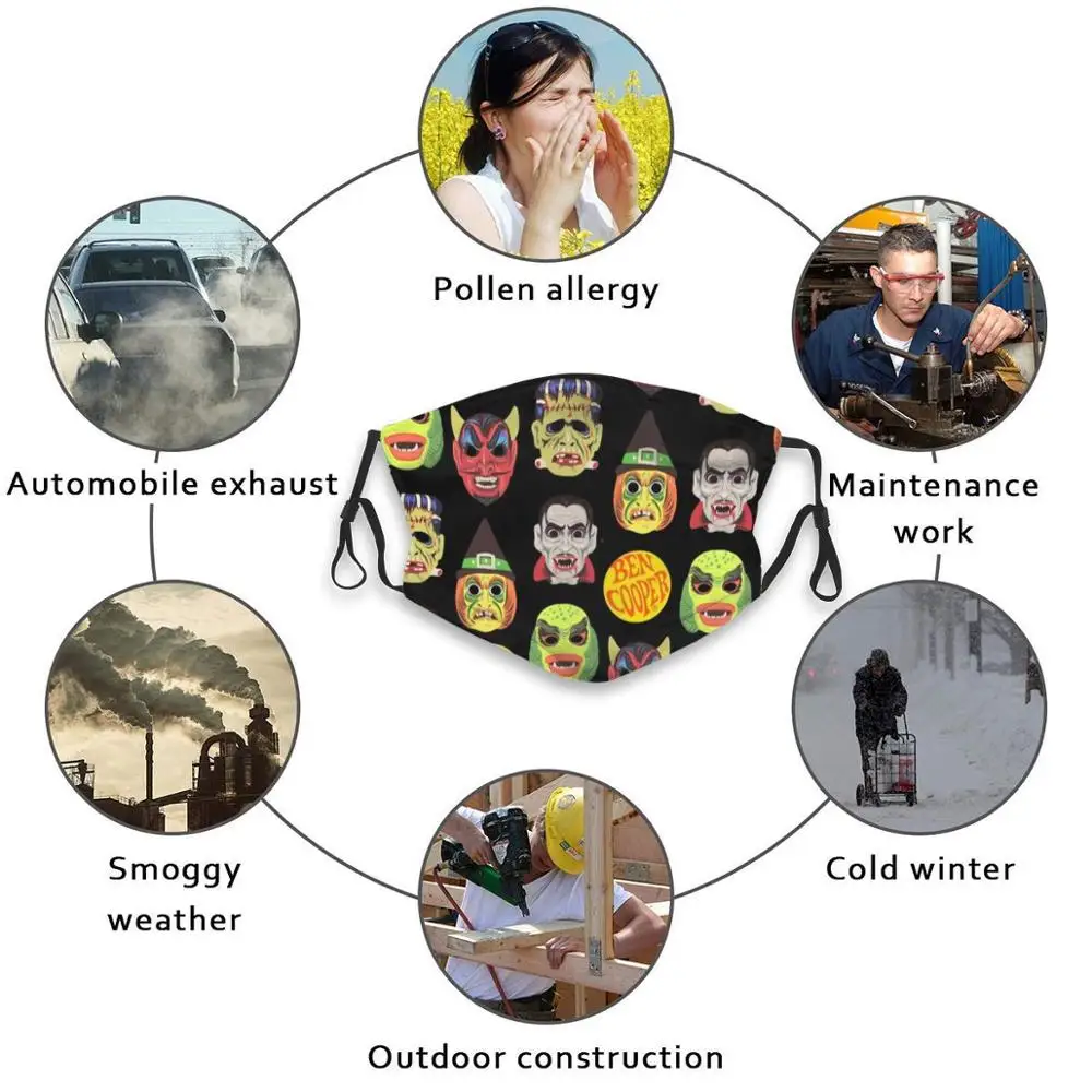 

Vintage Halloween Masks Funny Print Reusable Pm2.5 Filter Face Mask Ben Cooper Halloween Vintage Retro Spooky Witch Devil