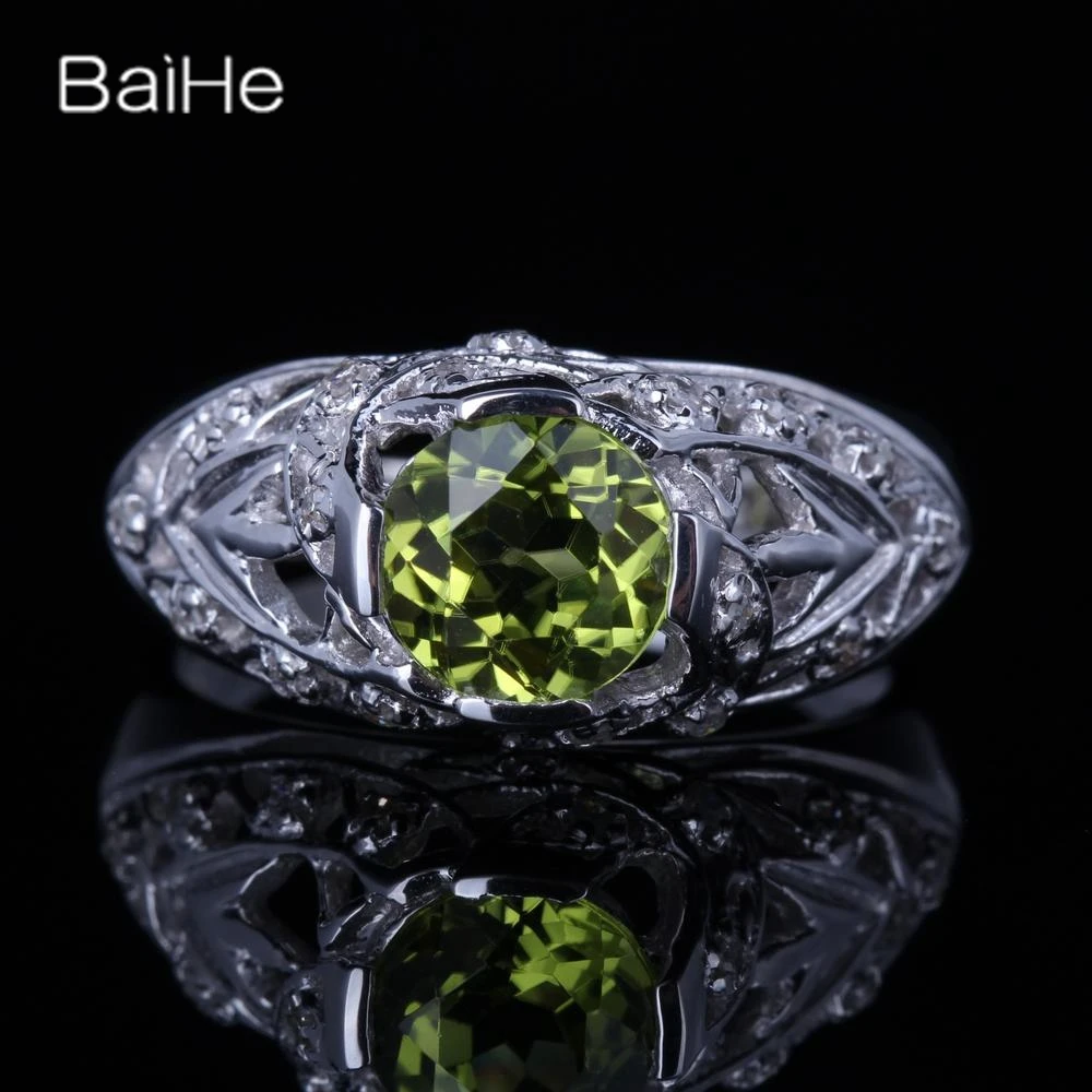 

BAIHE Sterling Silver 925 Green Peridot Ring Man Women Ring Fine Jewelry Making Gift кольца кольцo خاتم الزبرجد bague péridot