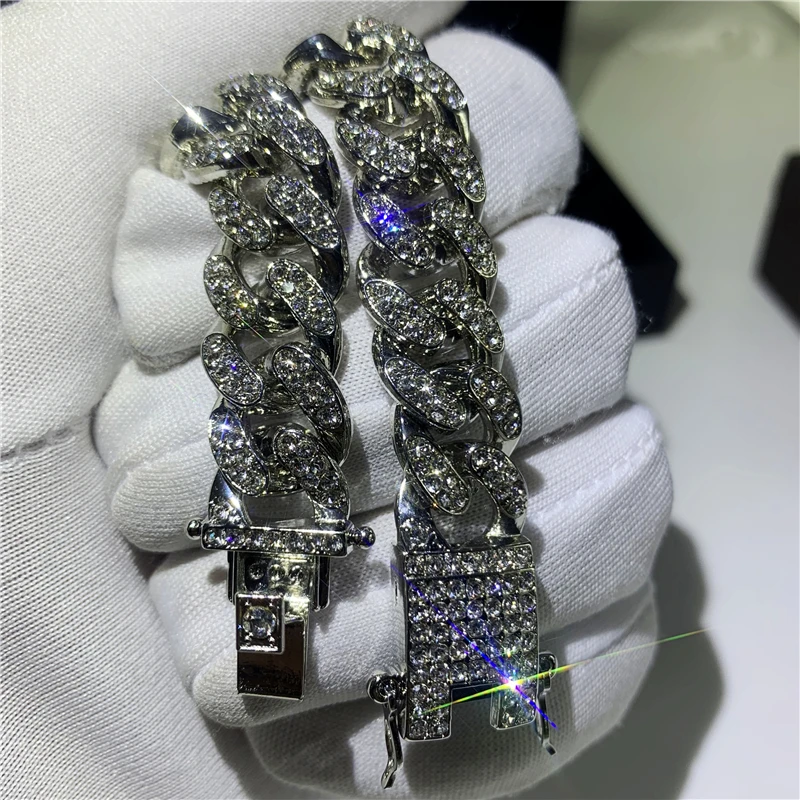 12 мм Мужской массивный Iced Out Кристалл Майами кубинское звено Браслет Bling хип-хоп