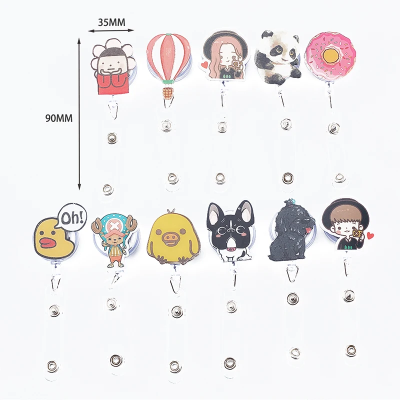 

1Pcs ABS + Acrylic Cartoon Easy Pull Work Badge Clip ID Retractable Badge Clip Reels for Pass Card Holder
