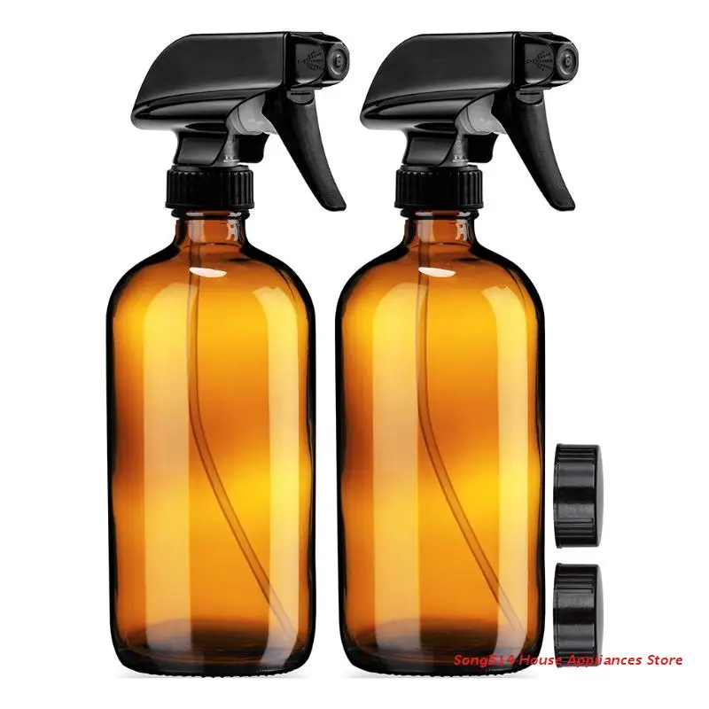 

2pcs 500ml Empty Amber Glass Spray Bottles Refillable Container for Essential Oils Cleaning Products Aromatherapy Durable