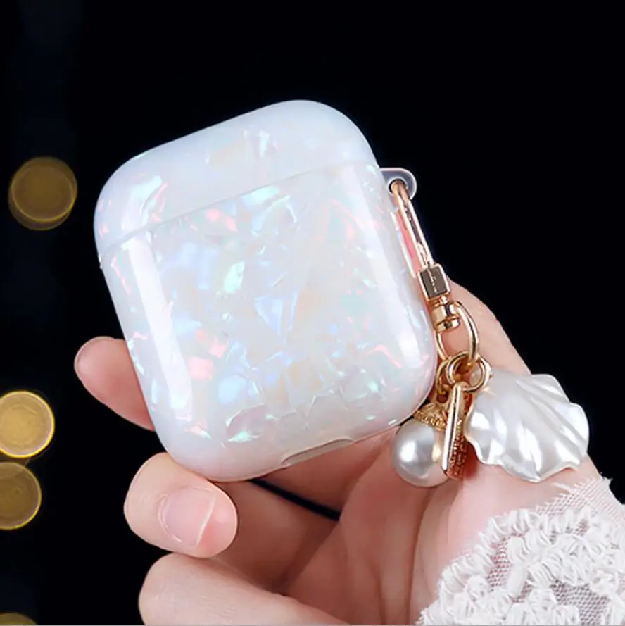 

White Pearl Shell Key chain girl case for Airpods 1 2 3 Pro Earphone Box Soft Cover Bluetooth Wireless Protect Case