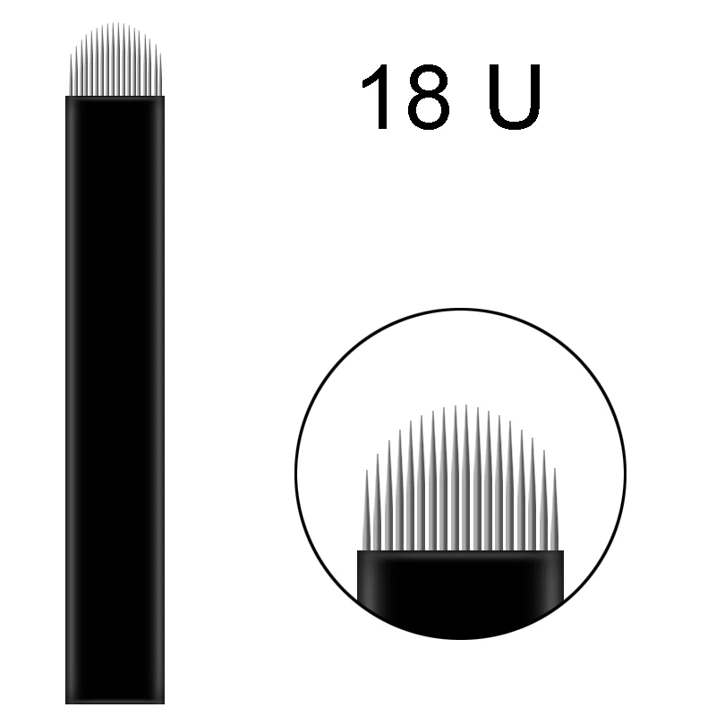 Flex 18U 500 шт. 0,18 мм черный Flex 7/9/11/12/14/16/17/18/21 Иглы для татуировки микроблейдинг бровей лезвия для перманентного макияжа ручка-держатель игл - Габаритные размеры: Flex 18U
