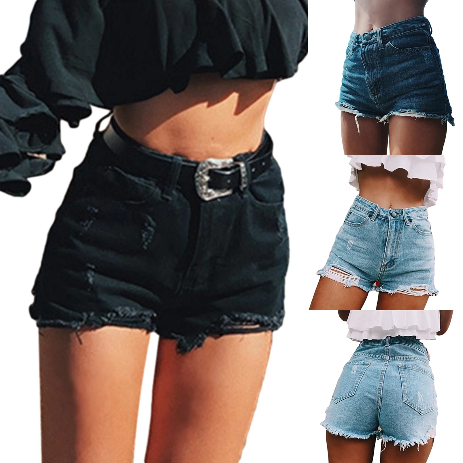 

Женские короткие джинсы с завышенной талией, классические шорты с дырками и карманами, подходящая ко всему Одежда для женщин, новинка 2021