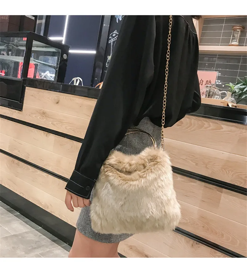 Модные пушистые плюшевые Наплечные сумки из искусственного меха одноцветная