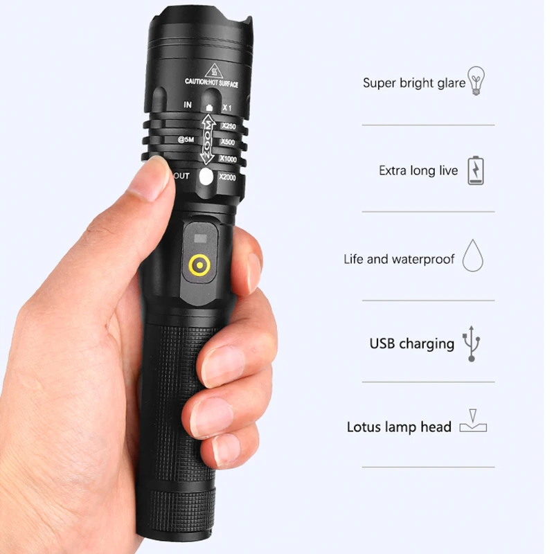 Высоколюменный индикатор заряда батареи светодиодный фонарик xhp50.2 самый мощный