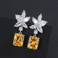 funmode yellow cubic zirconia flower stud earrings for women jewelry accessories club party earrings brincos fe122