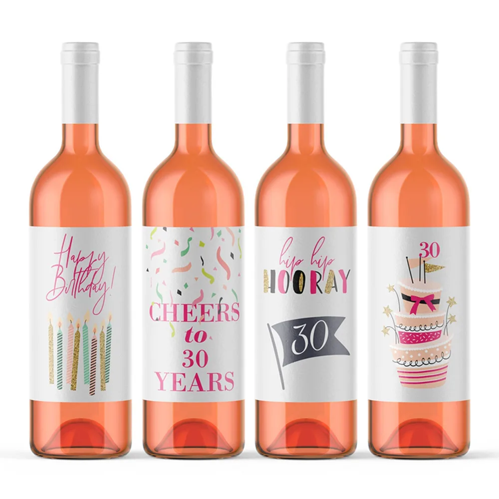 Пользовательские 4 шт 30th день рождения бутылки вина этикетки Bday партии наклейки
