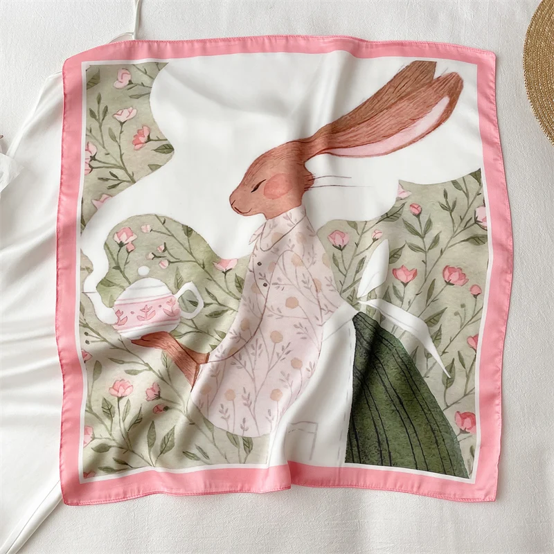 

Elegant Square Scarf For Women Print Silk Headband Satin Headscarf Neckerchief Female Shawl Hair Bands Ribbon Head Wraps Bandana