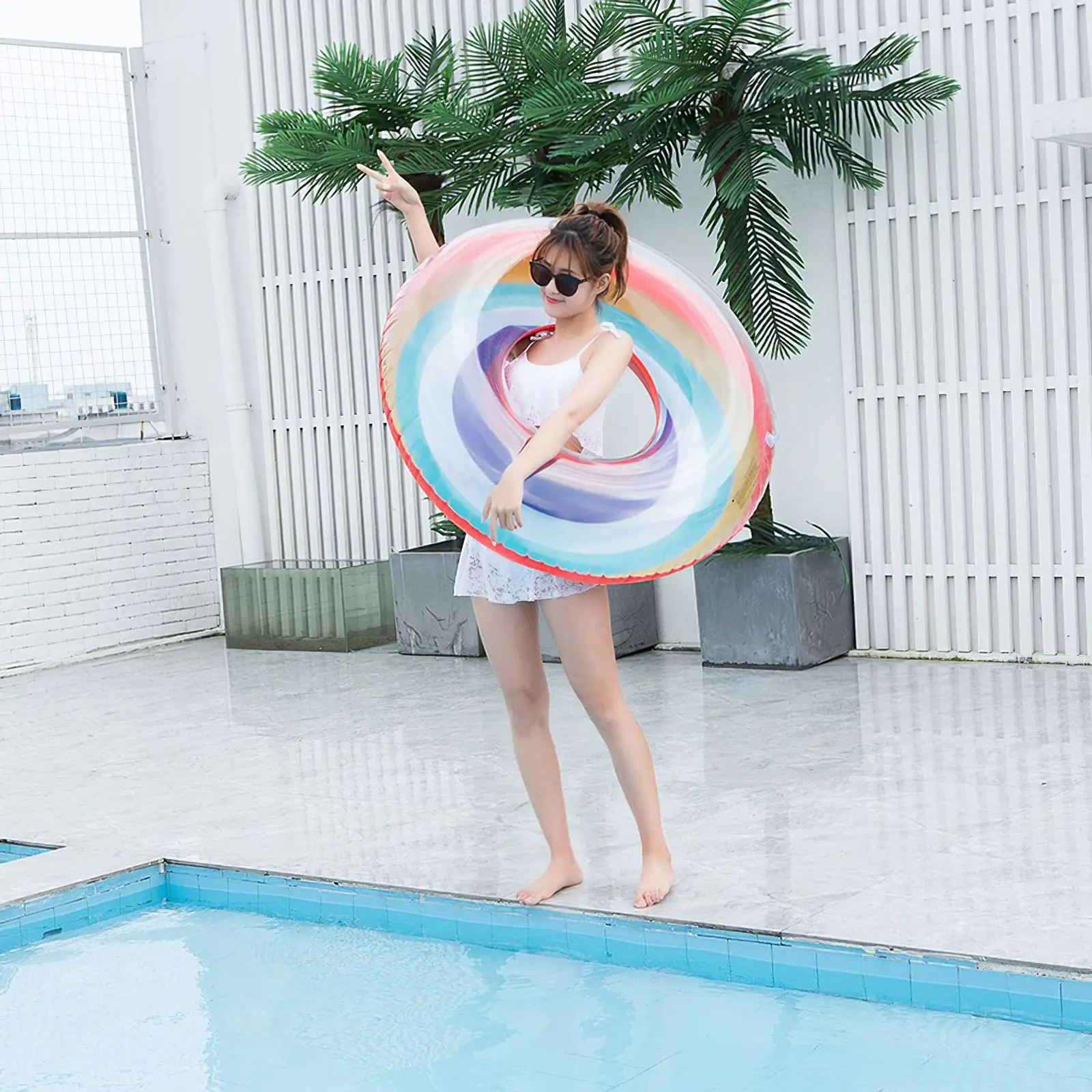 

Радужное плавательное кольцо, надувной круг для купания, красочное кольцо из ПВХ для бассейна, плавательный круг для пляжа, летнее сиденье, ...