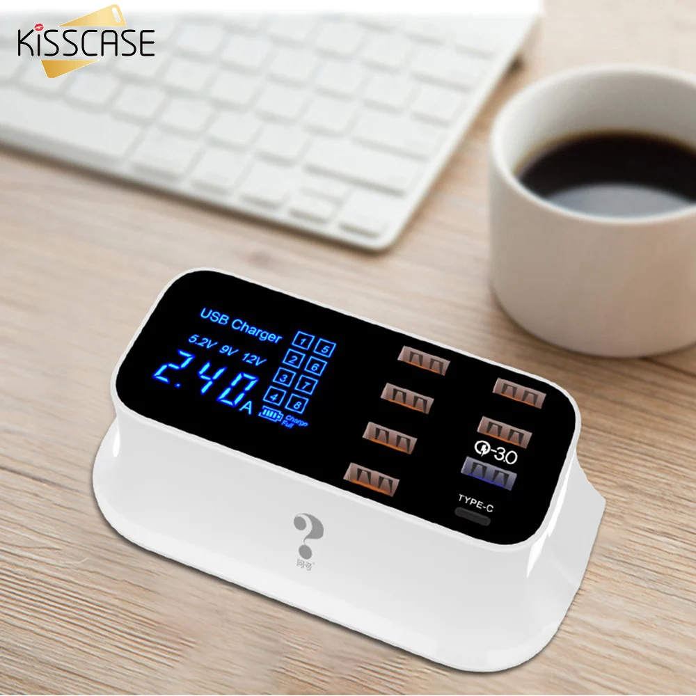 KISSCASE QC 3 0 USB зарядное устройство 8 портов для телефона светодиодный цифровой