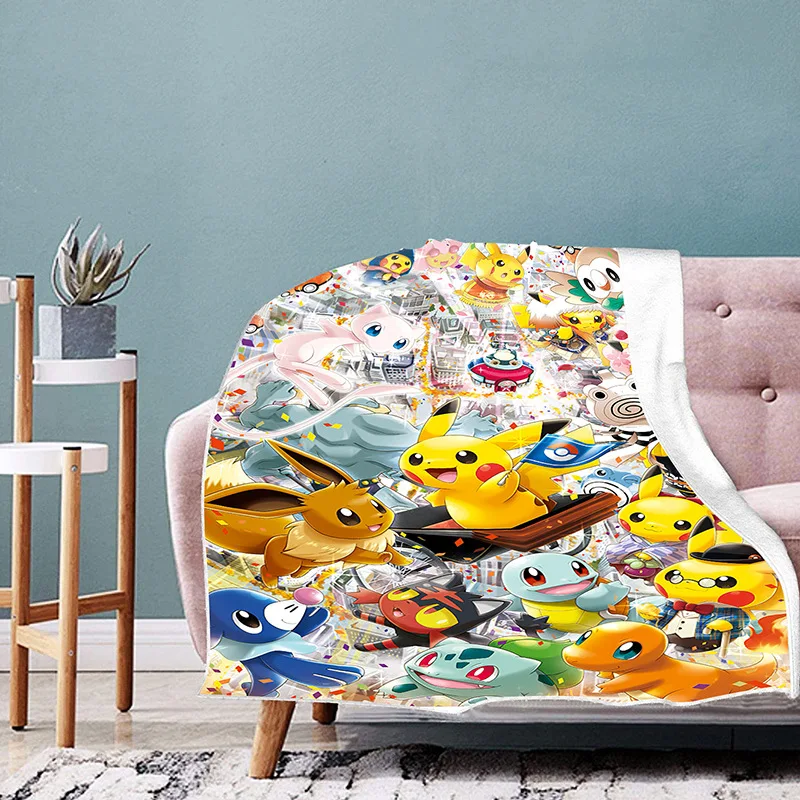 Детское флисовое 3D одеяло с покемоном Пикачу мультяшный принт теплая кровать
