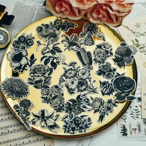 Стикер в стиле ретро с черной розой, 49 шт., винтажная наклейка для украшения растений, наклейки для ежедневника, скрапбукинга, Happy Journal