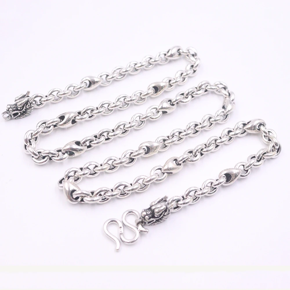 

New S925 Sterling Silver Necklace Men Luck Dragon with Oval Chain Link Necklace 7mmW / 50-60cm / 42.3-50.8g