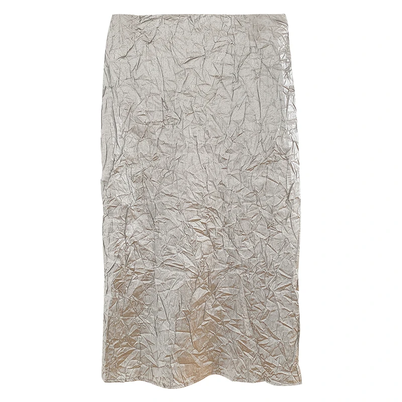 

Streetwear Fashion Women's 2021 Summer Temperament Skirt High Waist Pleated Silver A-line Skirts