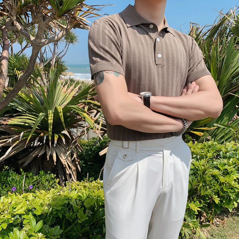 Футболка мужская с коротким рукавом и V-образным вырезом Корейская приталенная