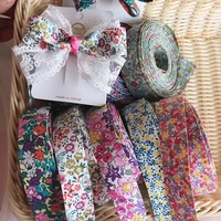 flower printing cotton ribbon craft 25mm 1 layering cloth fabric tape band diy hair bow tie collar keychain accessories 10yards