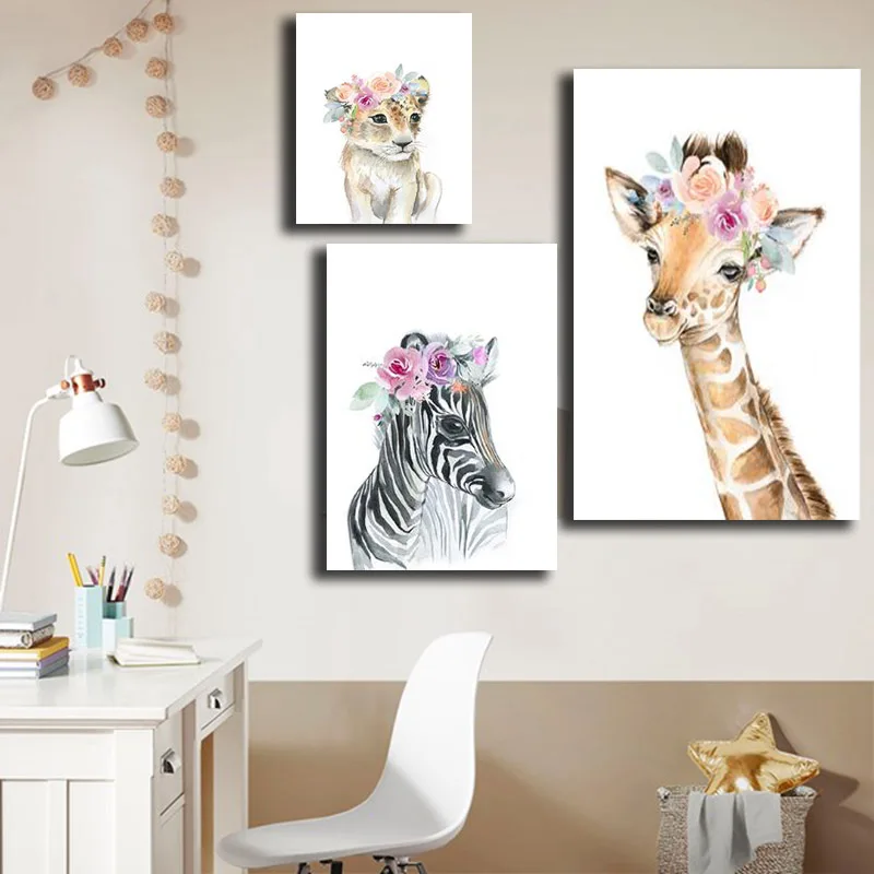 

Lion Animals Oil Painting Modern Cute Flower for Kids Room Canvas Painting Cuadros Wall Art Pictures for Children Room Posters