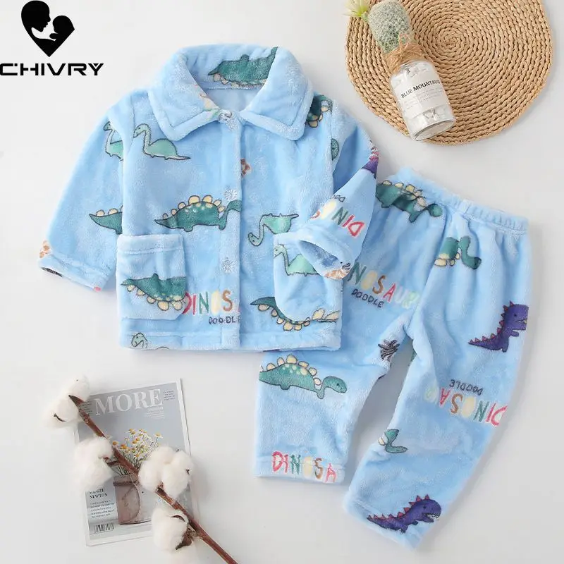 Новые осенне-зимние фланелевые пижамные комплекты для мальчиков и девочек топы с