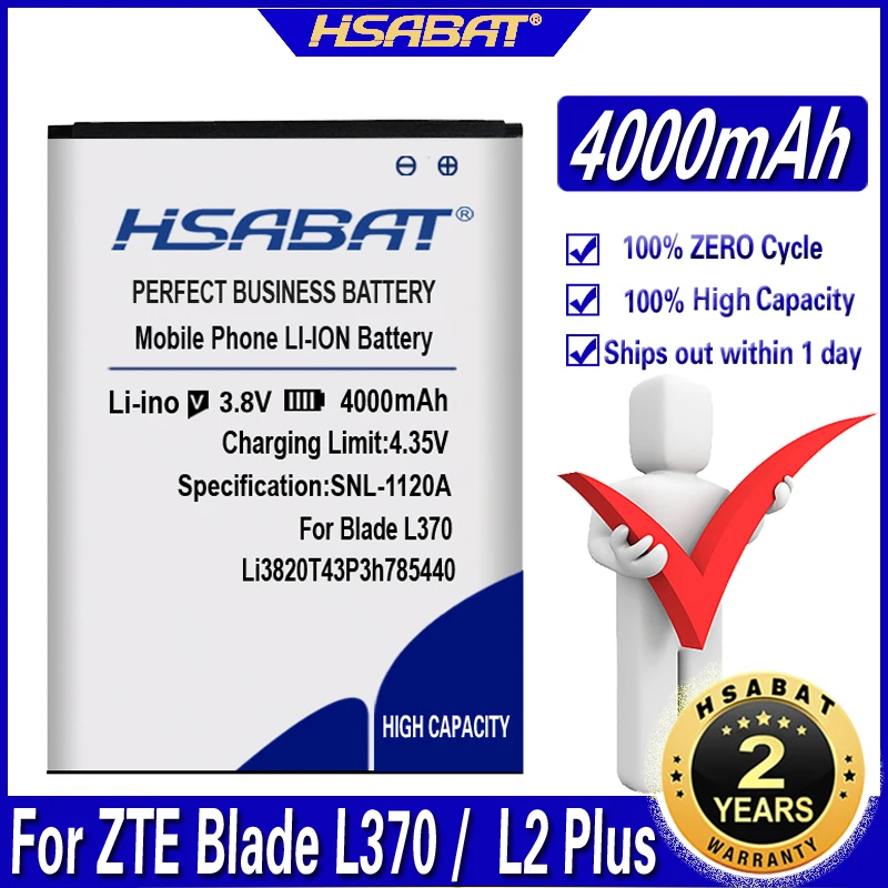 Аккумулятор HSABAT 4000 мАч Li3820T43P3h785440 для ZTE Blade L370/для L2 Plus | Мобильные телефоны и