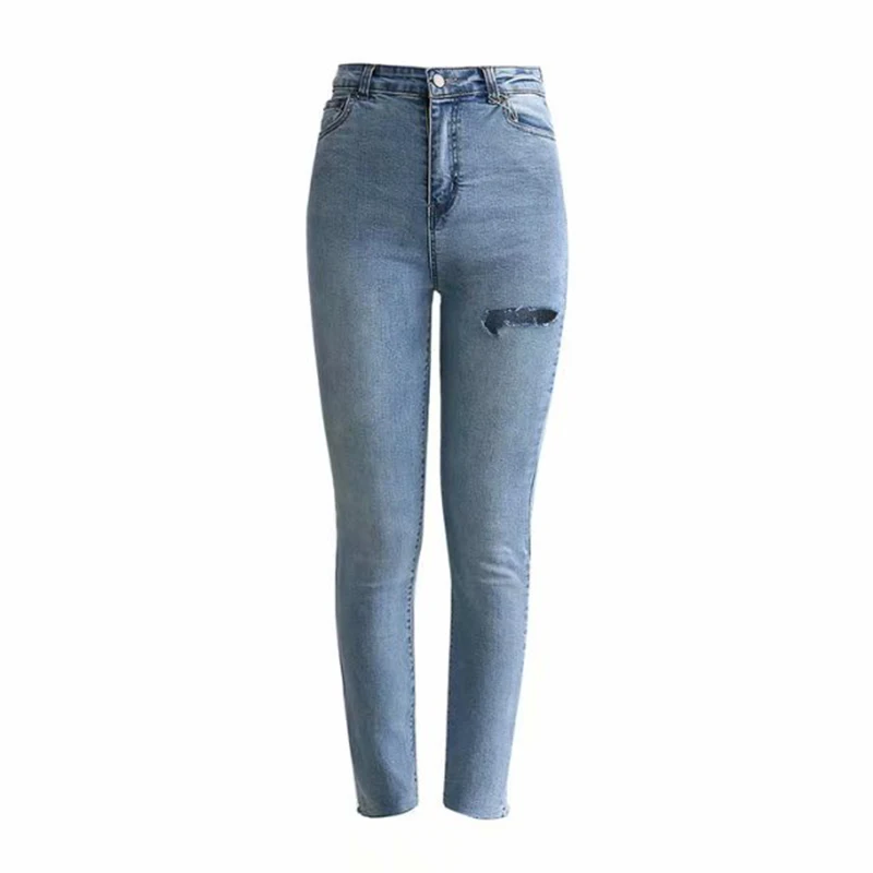 

sexy hole women jeans summer new solid high waist slim night club female jeans pencil pants top quality