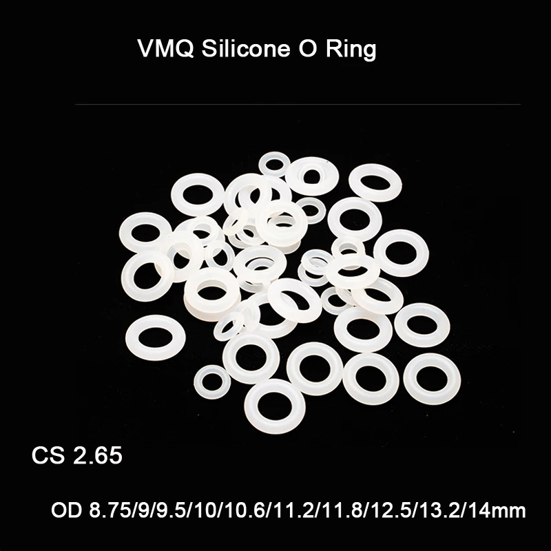 

Белое Силиконовое уплотнительное кольцо VMQ, 50 шт./лот, прокладка, резиновая шайба CS 2,65 мм, ID 8,75 мм ~ 14 мм, уплотнительное кольцо из пищевого сил...