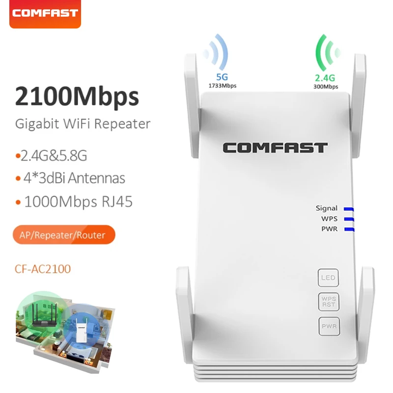 WIFI Extender 5GWIFI Repeater 2100Mbps wireless router range amplifier wifi signal booster dual band antenna with WPS - купить по