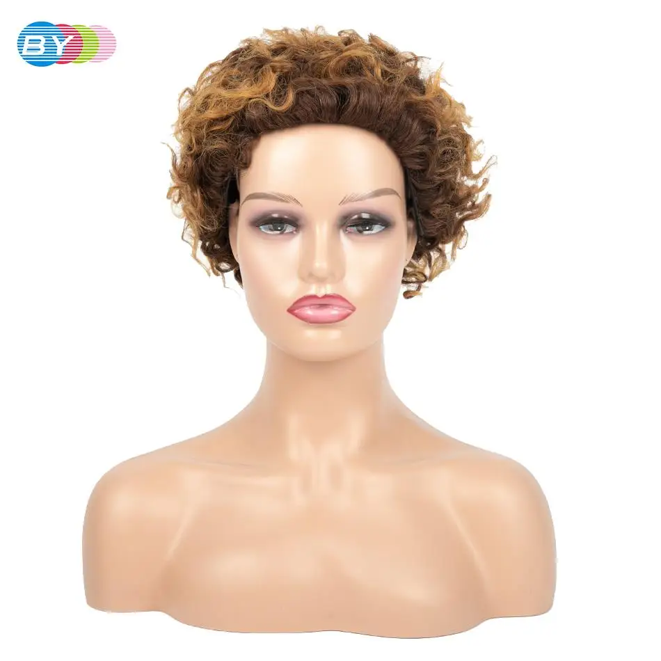 

BY 150% Pixie Cut Wig Mongolian Spring curl Wigs Short 100% Remy Human Hair Wig 27 Color Full Machine Wigs For Black Women