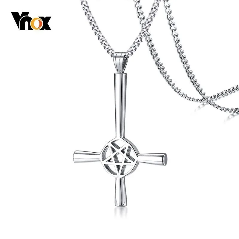 Мужской перевёрнутый крест Vnox пятиконечная звезда ожерелье из нержавеющей
