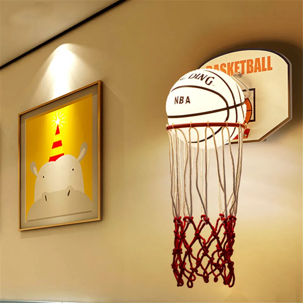 

children cartoon glass basketball wall lamp for nursery kids bedroom deco boys bedside lamps study hallway led lighting fixtures