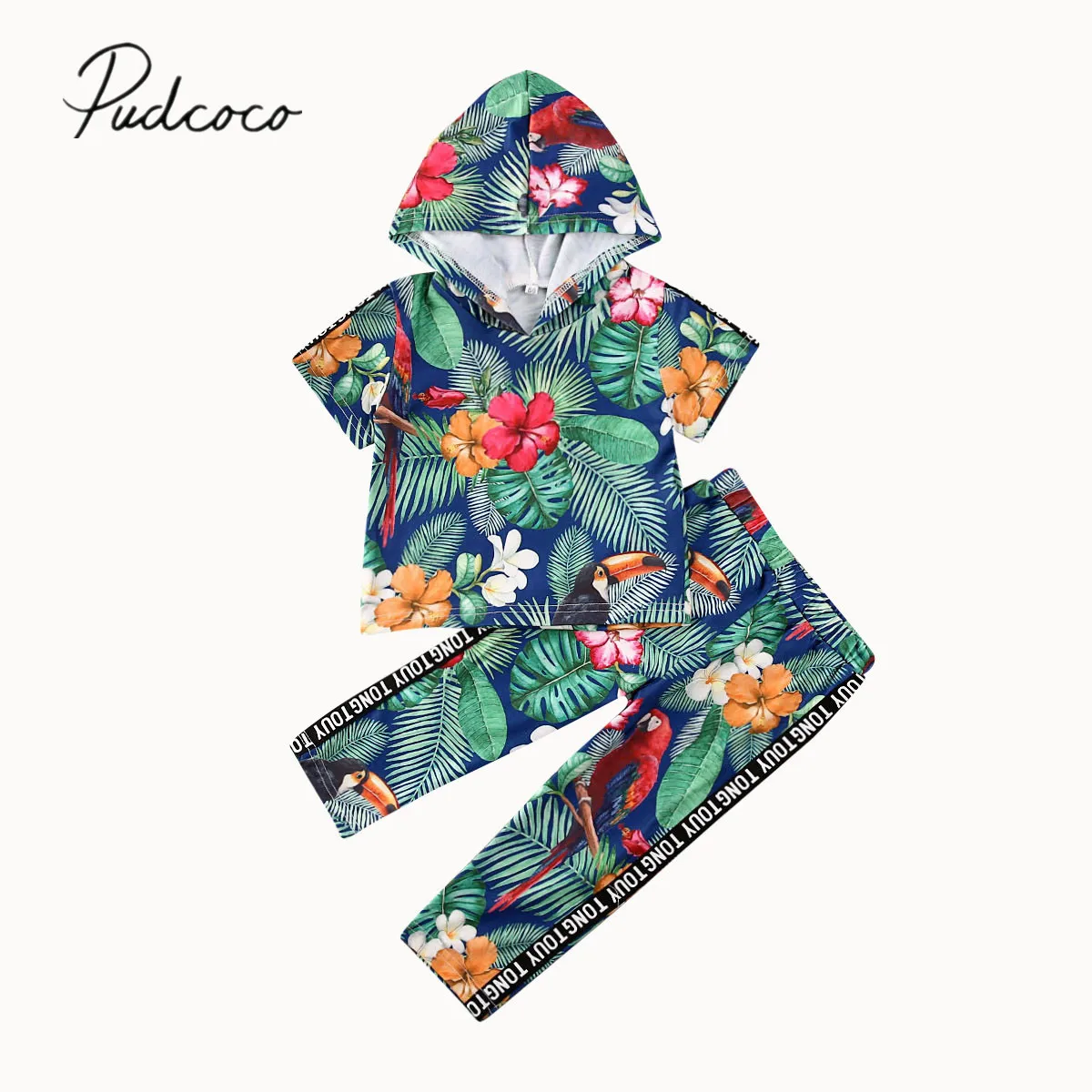 2020 летняя одежда для малышей Топы с капюшоном и короткими рукавами маленьких девочек длинные штаны комплект