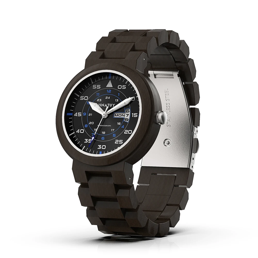 

High Quality Solid Wood Watch Men Fashion Casual Men Quartz Clocks Week Calendar Luminous Pointer Wooden Watch Man Wood Gift Box