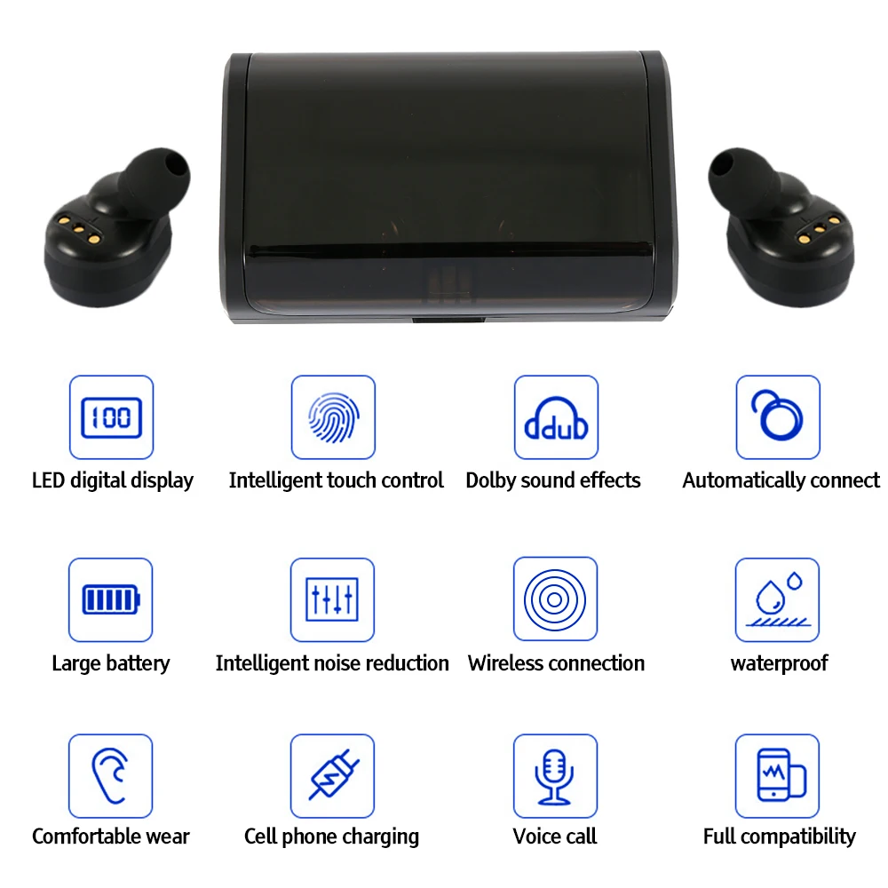 Светодиодный Мощность Дисплей Bluetooth наушники-вкладыши TWS стерео Бизнес гарнитура