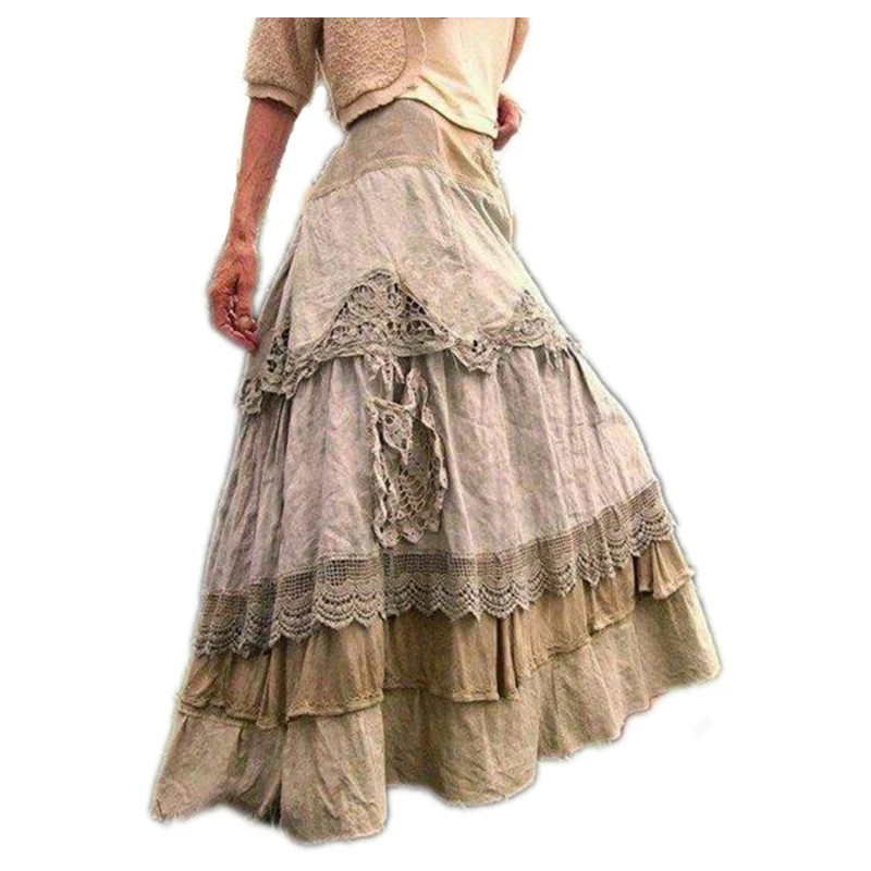 

Medieval Women's Dress Lace Stitching and Large Hem Cake Skirt Halloween Costumes Lolita Vintage Steampunk Renaissance Clothing