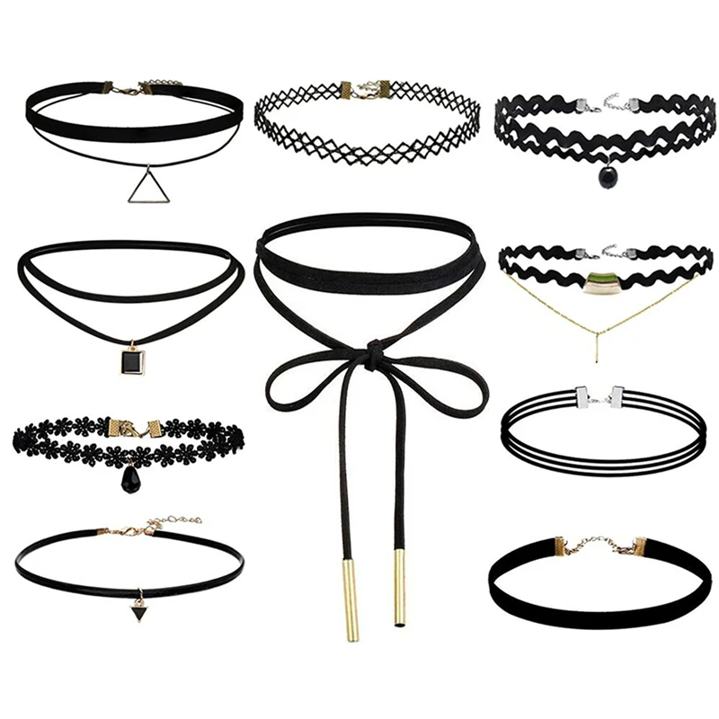 

10 Pcs/pack Chain Type Necklace Collares Charm And Velvet Daisy Strip Multilayers Pendant Choker Necklace Party Jewelry Gif