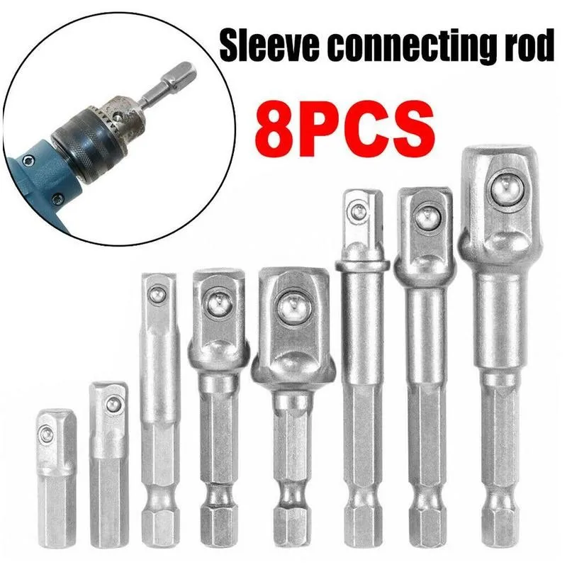 8pcs/set Pneumatic Socket Adapter For Impact Driver W/ Hex Shank To Square Drill Bits Bar Extension Set 1/4&quot 3/8&quot 1/2&quot |