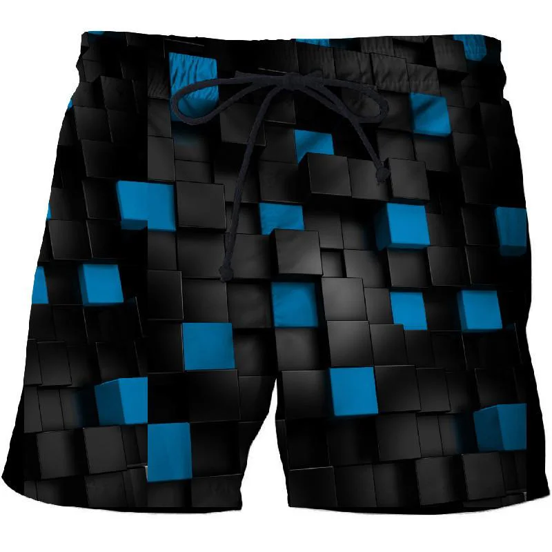 New Summer Fashion Casual 3D Printed Solid Geometry Pattern Boys Quick-Drying Board Shorts Men Holiday Beach Shorts men clothing