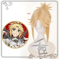 fate grand order mordred golden blonde ponytail wig cosplay costume synthetic hair halloween party play game wigs