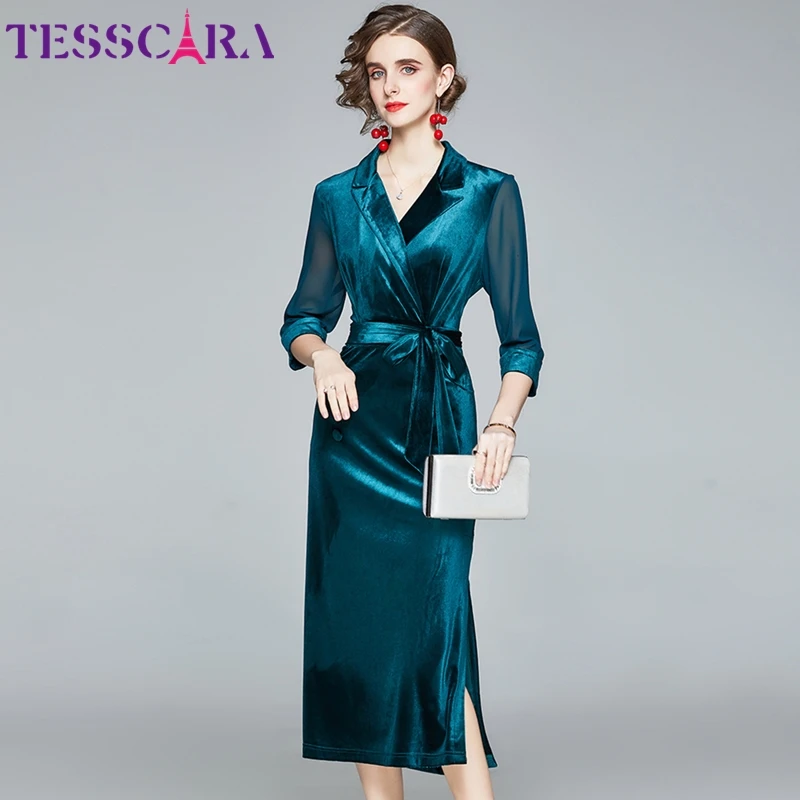 Женское осеннее элегантное бархатное платье TESSCARA высококачественный Блейзер