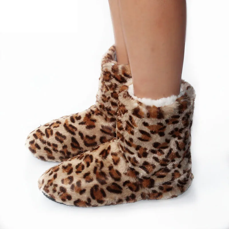 Зимние женские флоковые ботинки для дома Suihyung Модные леопардовые теплые