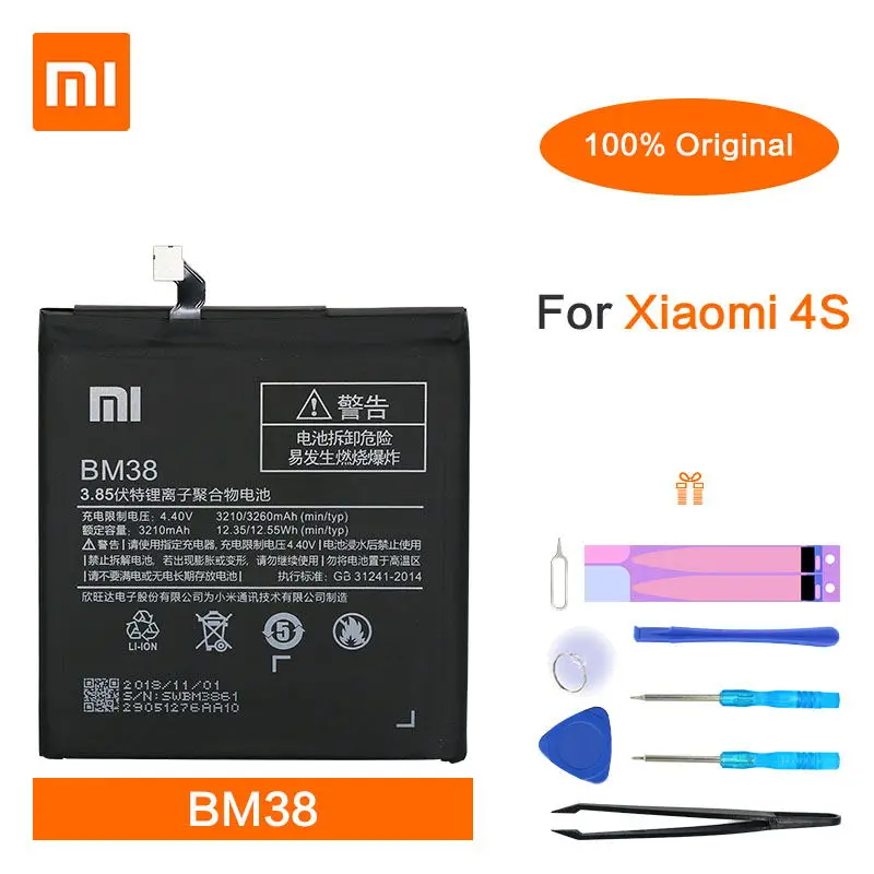 Оригинальный Xiaomi 4S мобильный аккумулятор для xiao Mi Mi4S 3260 мА/ч BM38 высокого качества