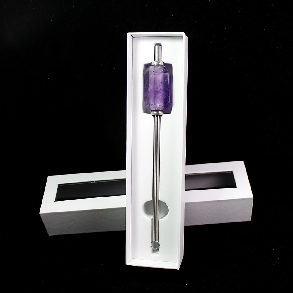 amethyst Runyangshi 1 шт. Новинка экологичный многоразовый натуральный кристалл Аметист Соломка для напитков из нержавеющей стали розовый кварц с кисточкой - Цвет: amethyst