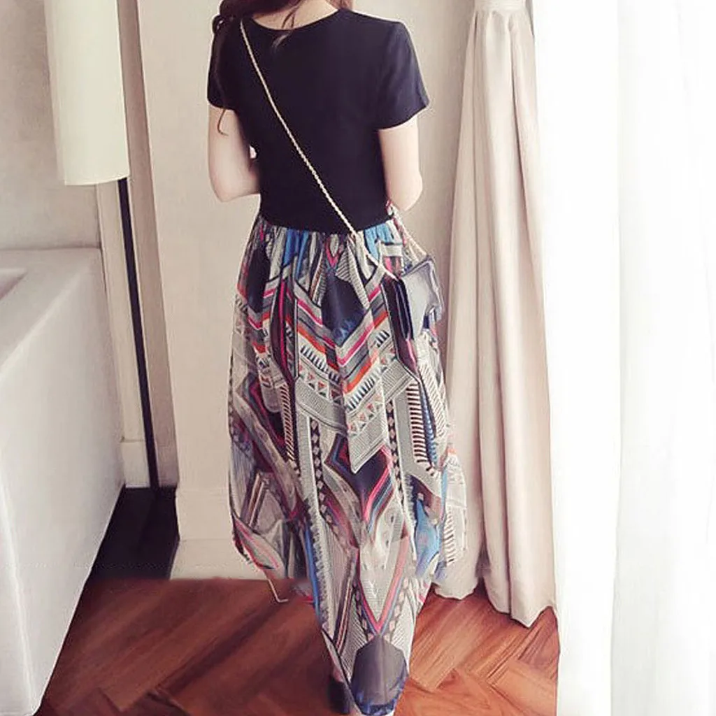 Женское летнее платье с коротким рукавом разрезом | Женская одежда