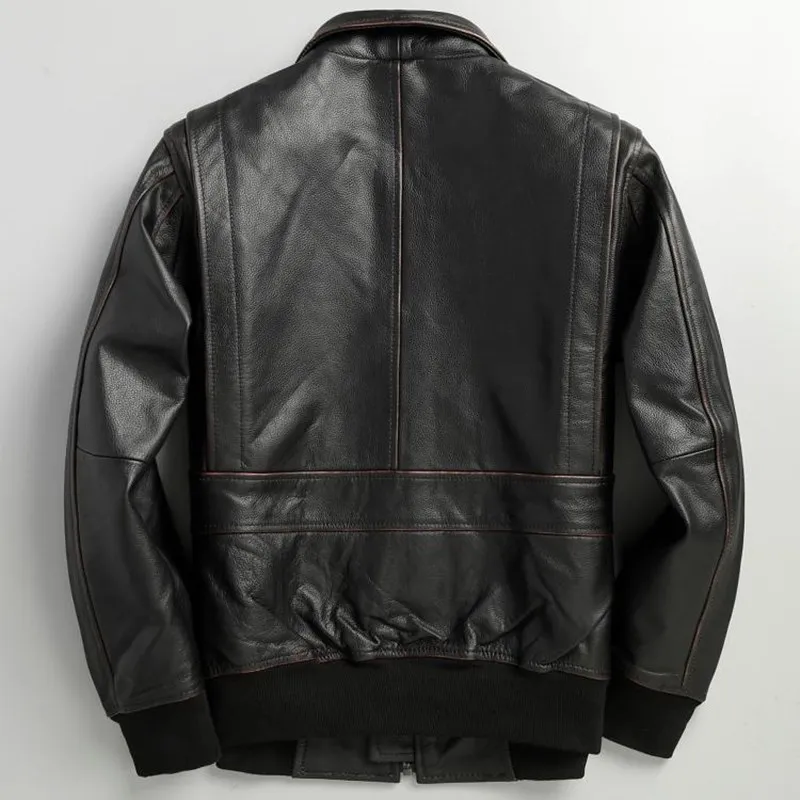 Мужская приталенная куртка-пилот черная винтажная куртка из натуральной