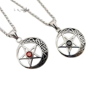 black knight natural red stone star moon pendant necklace vintage color stainless steel starmoon necklace jewelry blkn0733